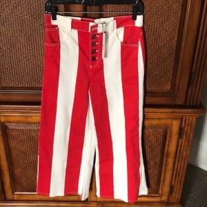 Alice + Olivia red and white button fly jeans